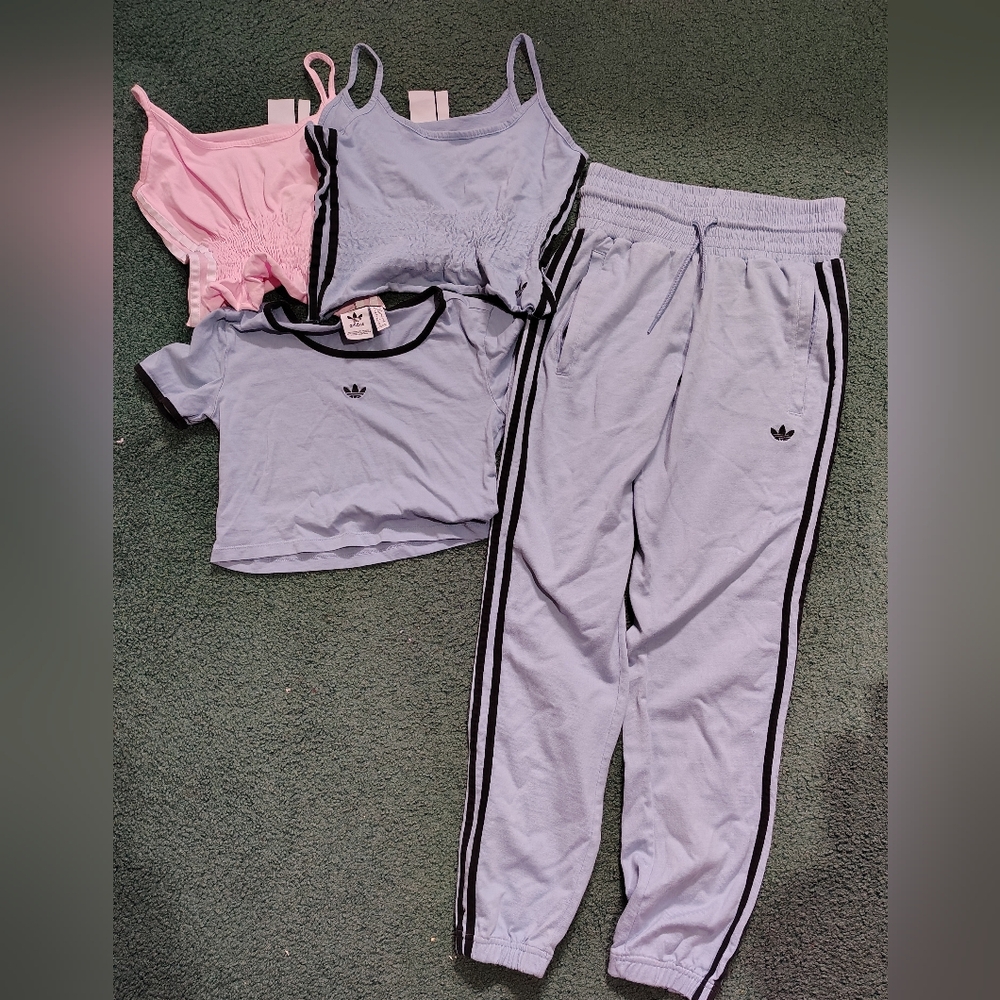 Adidas Pastel Blue Tracksuit Set With Extra Pink Top XS
